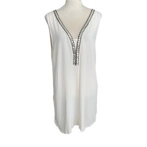 Melissa Paige Textured Tunic Neutral Open Back V-Neck Lightweight Top Women Sz L